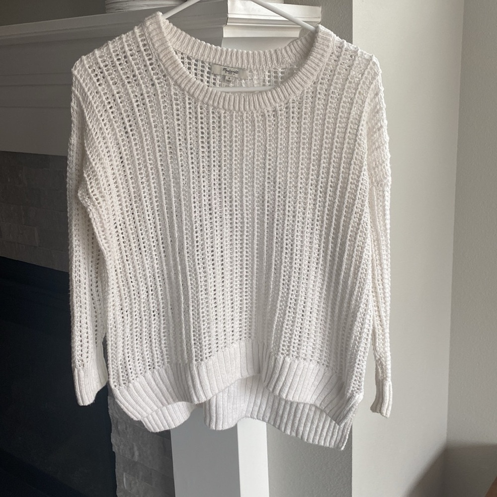 Madewell White Crochet Knit Open Lattice Long Sleeve Sweater, Women’s S - Picture 2 of 16